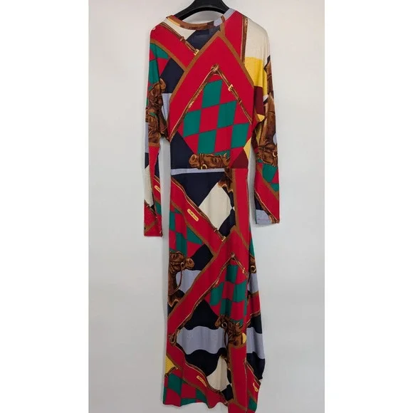 NWT Polo Ralph Lauren Scarf-Print Long-Sleeve Wrap Maxi Dress Sz S Red #2H461 - Picture 6 of 10